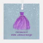 マゼンタキンセアニェラドレスオンスタリーブルー名前付き ガラスオーナメント (裏面)