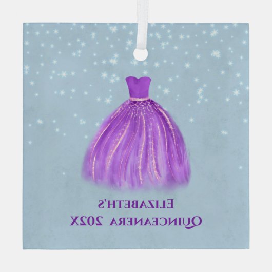 マゼンタキンセアニェラドレスオンスタリーブルー名前付き ガラスオーナメント (裏面)