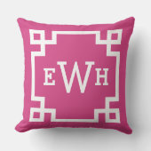 マゼンタギリシャ鍵カスタムモノグラムイニシャル クッション (正面)