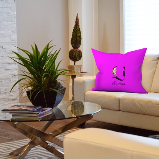 マゼンタクラシック水カラーモノグラム装飾用クッション クッション