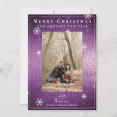 マゼンタグリッタースノーフレークスホリデーフォトカード シーズンカード (正面)