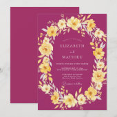 マゼンタゴールドの野生の花の結婚式 招待状 (正面/裏面)