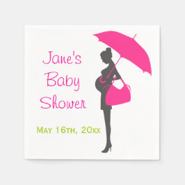 マゼンタシルエットベビーシャワーナプキン スタンダードカクテルナプキン