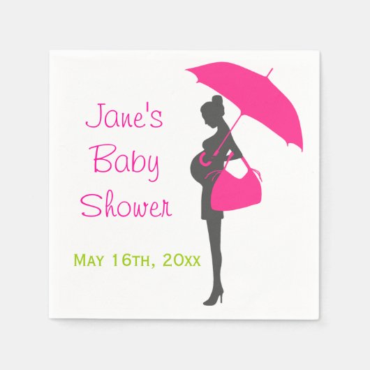 マゼンタシルエットベビーシャワーナプキン スタンダードカクテルナプキン (正面)