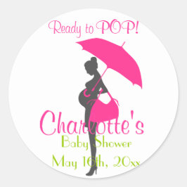 マゼンタシルエットベビーシャワー優先シール ラウンドシール