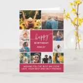 マゼンタシンプル誕生日10フォトコラージンググリッド カード (黄色い花)