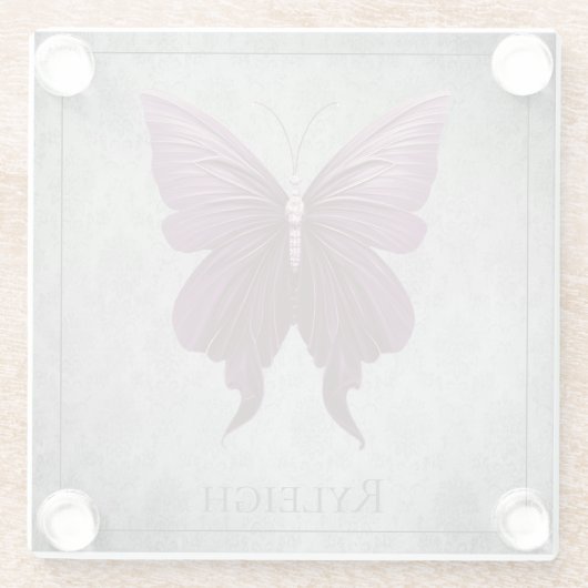 マゼンタジュエリー蝶 ガラスコースター (裏面)