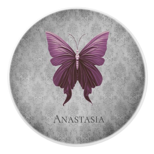 マゼンタジュエリー蝶 セラミックノブ (正面)