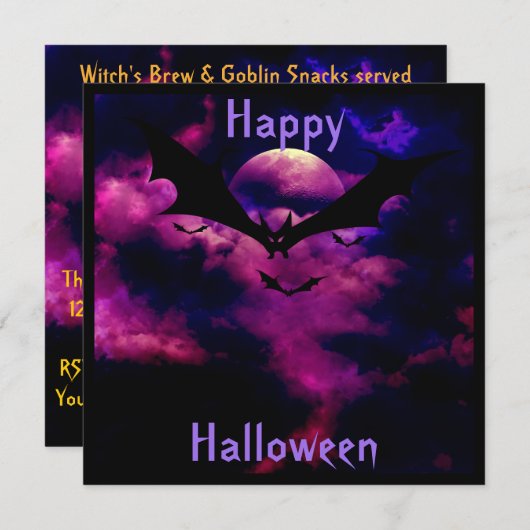 マゼンタスカイこうもりハローウィンパーティ招待状 招待状 (正面/裏面)