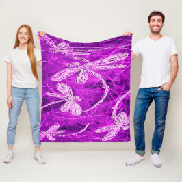 マゼンタスカイの銀色のトンボ魔法 フリースブランケット