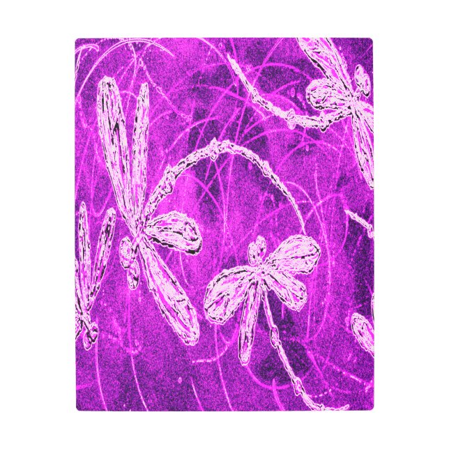 マゼンタスカイの銀色のトンボ魔法 メタルプリント (正面)