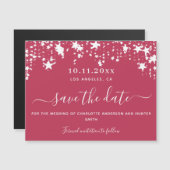 マゼンタスターウェディングは日付のマグネットカードを保存 マグネット招待状 (正面/裏面)