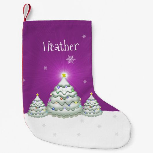 マゼンタスノークリスマスツリークリスマスストッキング スモールクリスマスストッキング (正面)