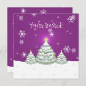 マゼンタスノークリスマスツリー招待状 招待状 (正面/裏面)