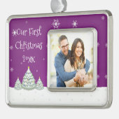 マゼンタスノークリスマスツリー枠オーナメント シルバープレートフレームオーナメント (左)