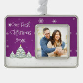 マゼンタスノークリスマスツリー枠オーナメント シルバープレートフレームオーナメント (正面)