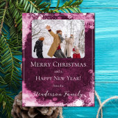 マゼンタスノーフレークスフラットホリデーフォトカード シーズンカード