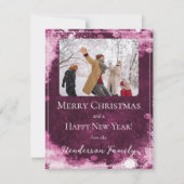 マゼンタスノーフレークスフラットホリデーフォトカード シーズンカード (正面)