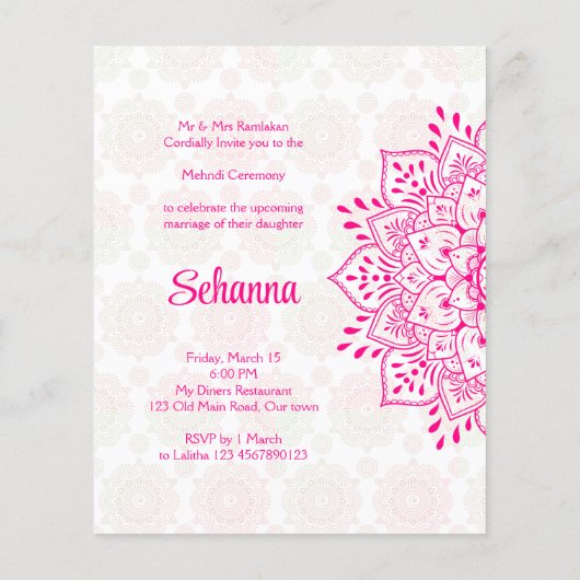 マゼンタセリーブライトイエローメンディ予算招待状 (裏面)