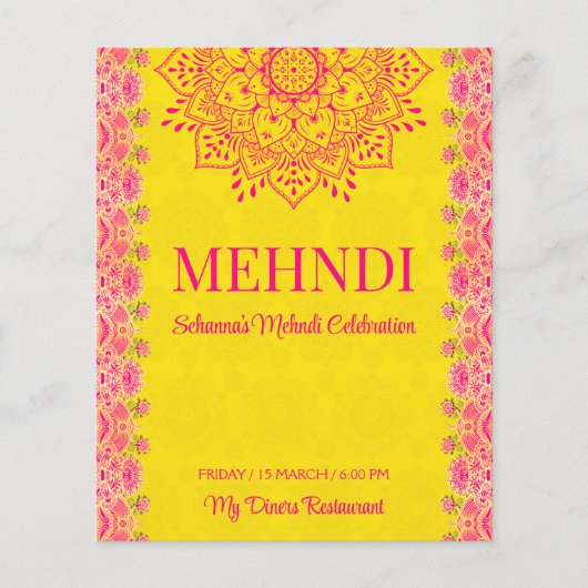 マゼンタセリーブライトイエローメンディ予算招待状 (正面)