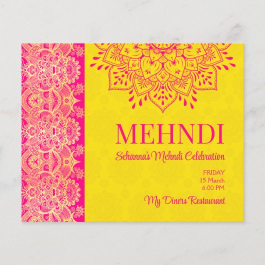 マゼンタセリーブライトイエローメンディ予算招待状 (正面)