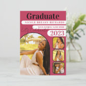 マゼンタタイポグラフィ写真の卒業発表 招待状 (スタンド正面)