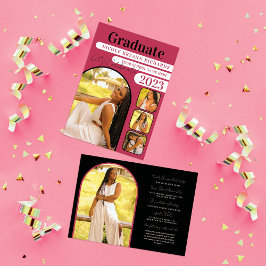 マゼンタタイポグラフィ写真の卒業発表 招待状