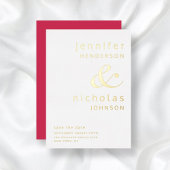 マゼンタタイポグラフィ結婚式の保存日 箔招待状