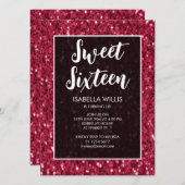マゼンタダークピンクのスパークルスウィート16エレガントスクリプト 招待状 (正面/裏面)