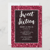 マゼンタダークピンクのスパークルスウィート16エレガントスクリプト 招待状 (正面)