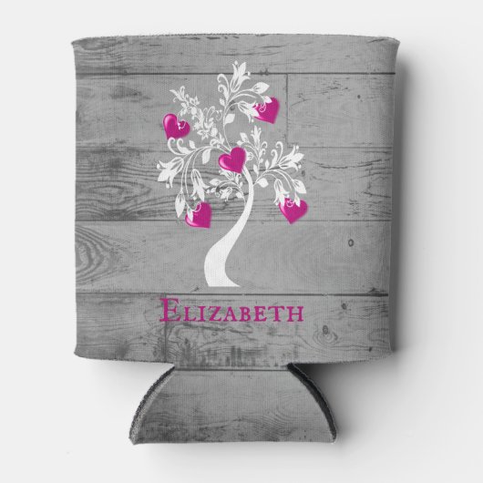 マゼンタツリーのハートパーソナライズされたクーラーボックス 缶クーラー (正面)