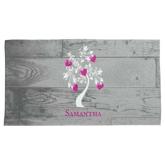 マゼンタツリーのハートパーソナライズされたピローケース 枕カバー (正面右)