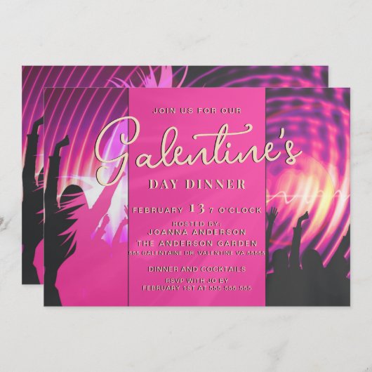 マゼンタディスコレトロガレンティンディナーブランチパーティー 招待状 (正面/裏面)