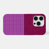 マゼンタデニムとタルタン柄のクッション iPhoneケース (裏面横)