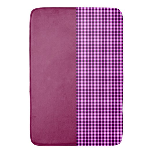 マゼンタデニム及びタータンチェック、メモリフォーム浴槽 バスマット (正面縦)
