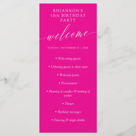 マゼンタデリケート書道誕生日パーティー プログラム (正面)