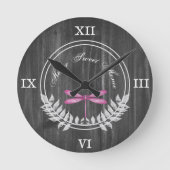 マゼンタドラゴンフライ素朴アクリル壁時計 ラウンド壁時計 (正面)