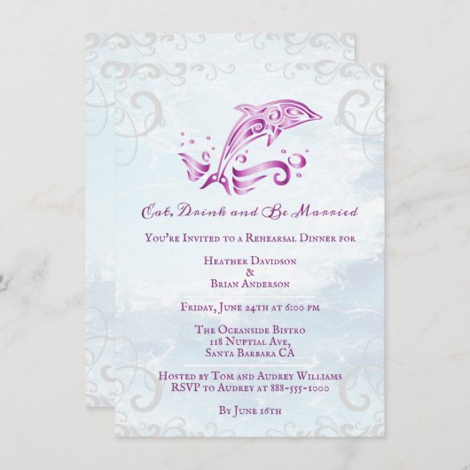 マゼンタドルフィン結婚のリハーサルディナー 招待状 (正面/裏面)