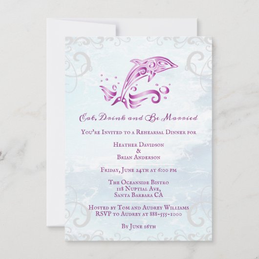 マゼンタドルフィン結婚のリハーサルディナー 招待状 (正面)