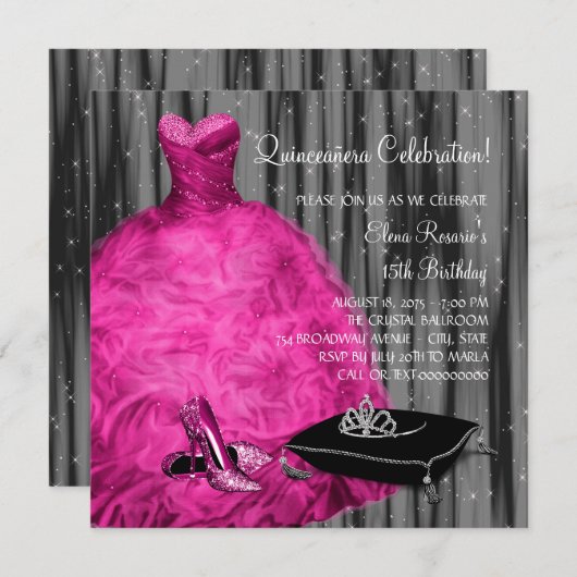 マゼンタドレスハイヒールシューズプリンセスキンセアニェラ 招待状 (正面/裏面)