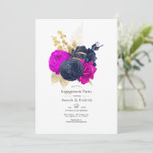 マゼンタネイビーおよび金ゴールドフローラ婚約パーティ 招待状 (スタンド正面)