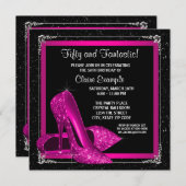 マゼンタハイヒールシューズ誕生日パーティー 招待状 (正面/裏面)