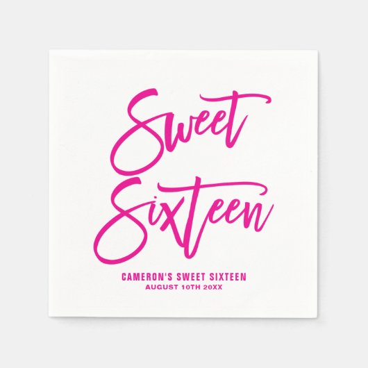 マゼンタハンドレタベビーシャワー紙ナプキンスI スタンダードカクテルナプキン (正面)