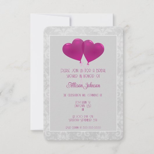 マゼンタハートバルーンブライダルシャワー招待状 招待状 (正面)