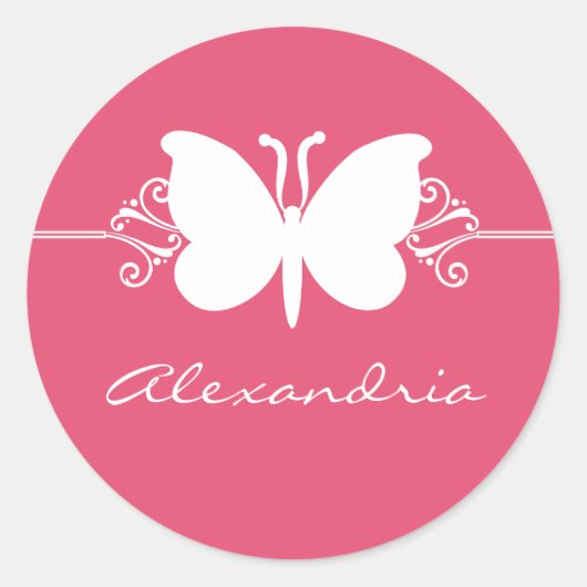 マゼンタバタフライ渦巻きシール ラウンドシール (正面)