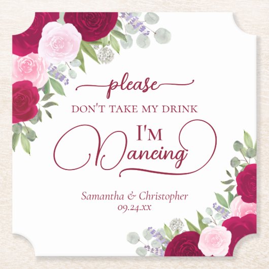 マゼンタバラとピンクのバラは私の飲み物を受け取結婚らない ペーパーコースター (正面)