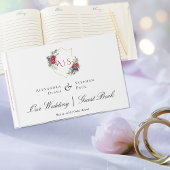 マゼンタバラ水彩植物紋章モノグラム ゲストブック