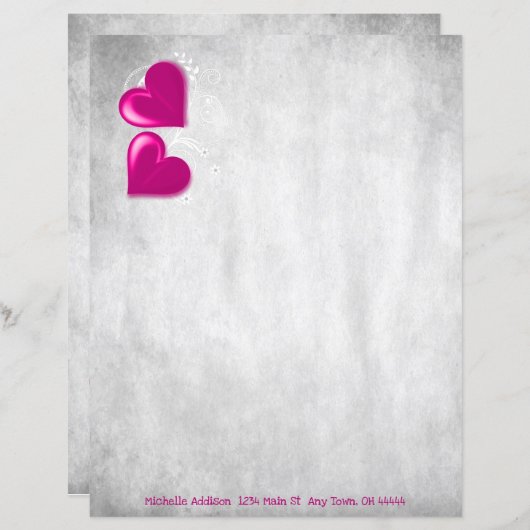 マゼンタバレンタインハートパーソナライズされた紙シート (正面/裏面)