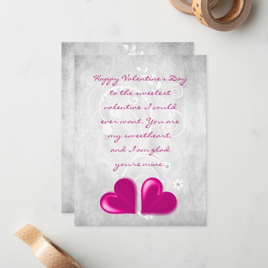 マゼンタバレンタインハートフラットノートカード ノートカード (正面/裏面インサイチュ)