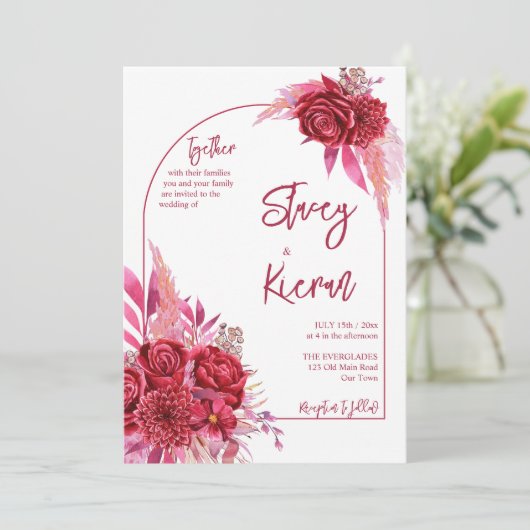 マゼンタバーガンディークリムゾン結婚バラ 招待状 (スタンド正面)